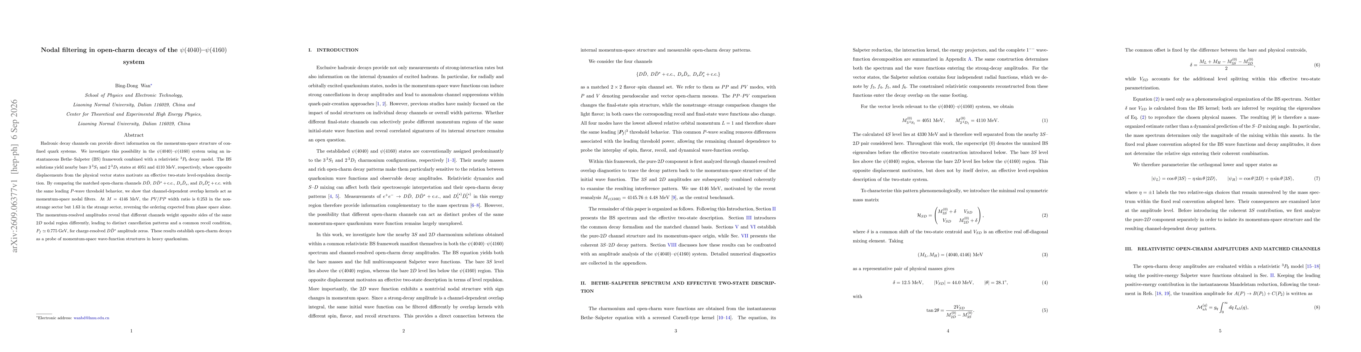 Thumbnail for Nodal filtering in open-charm decays of the $ψ(4040)$--$ψ(4160)$ system