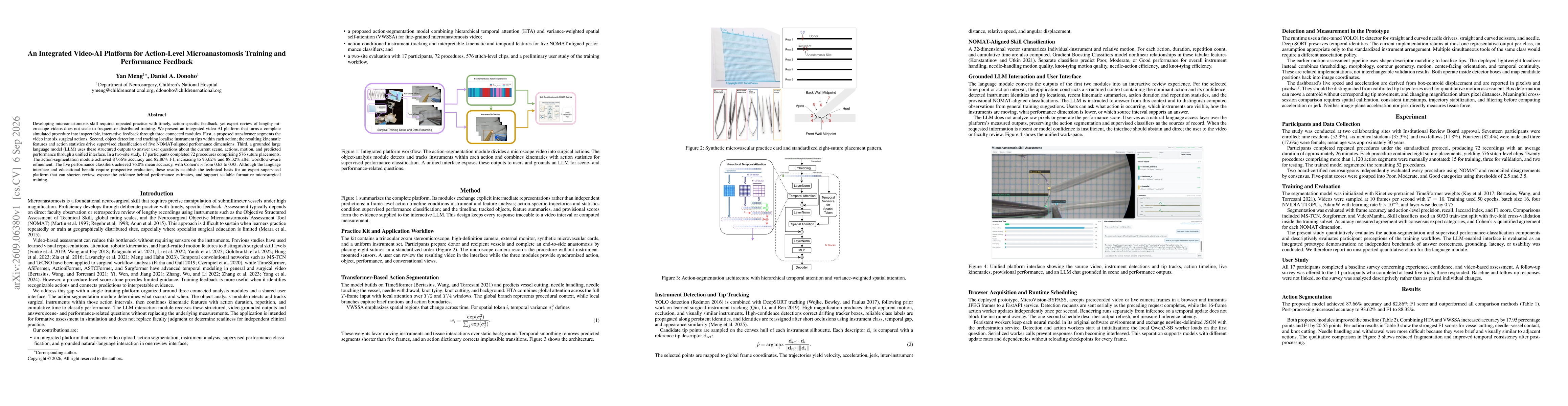 Thumbnail for An Integrated Video-AI Platform for Action-Level Microanastomosis Training and Performance Feedback