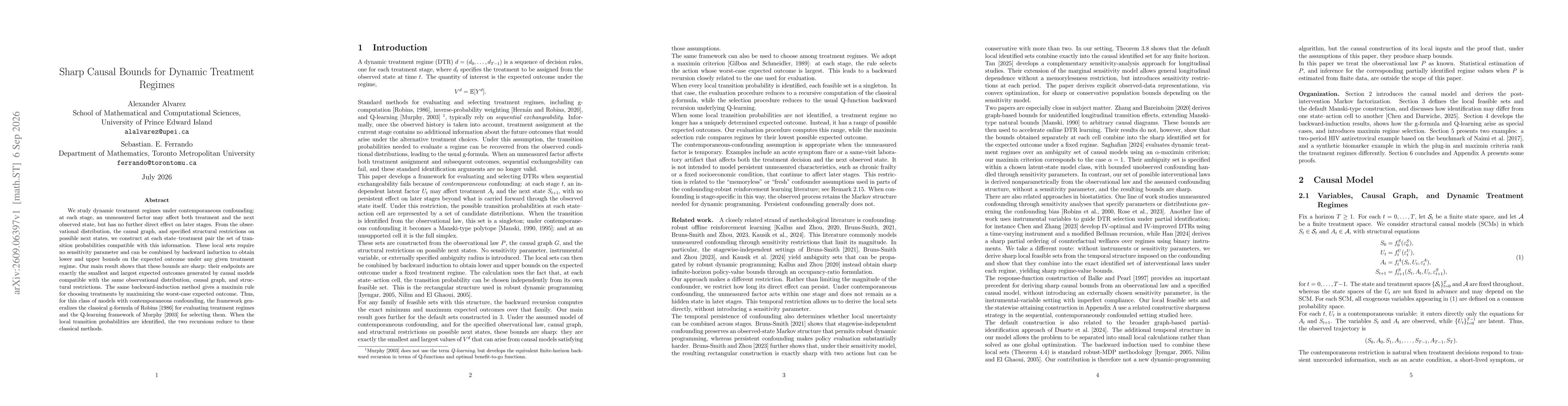 Thumbnail for Sharp Causal Bounds for Dynamic Treatment Regimes