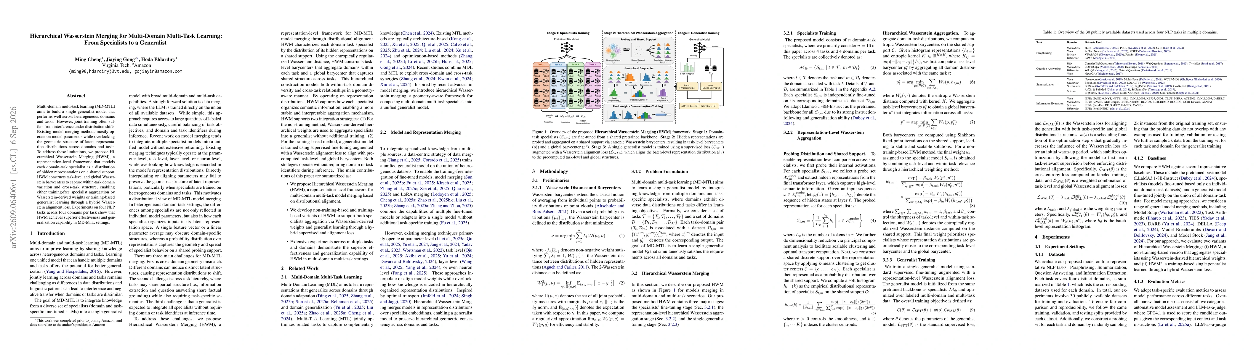 Thumbnail for Hierarchical Wasserstein Merging for Multi-Domain Multi-Task Learning: From Specialists to a Generalist