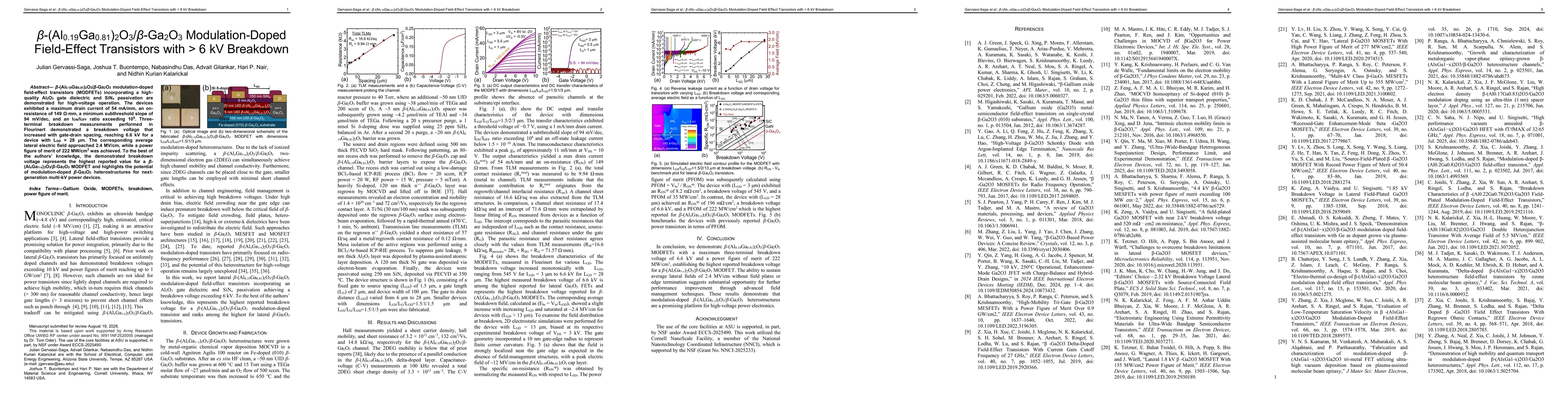 Thumbnail for $β-(Al_{0.19} Ga_{0.81})_2 O_3/Ga_2 O_3$ Modulation-Doped Field-Effect Transistors with $>$ 6 kV Breakdown