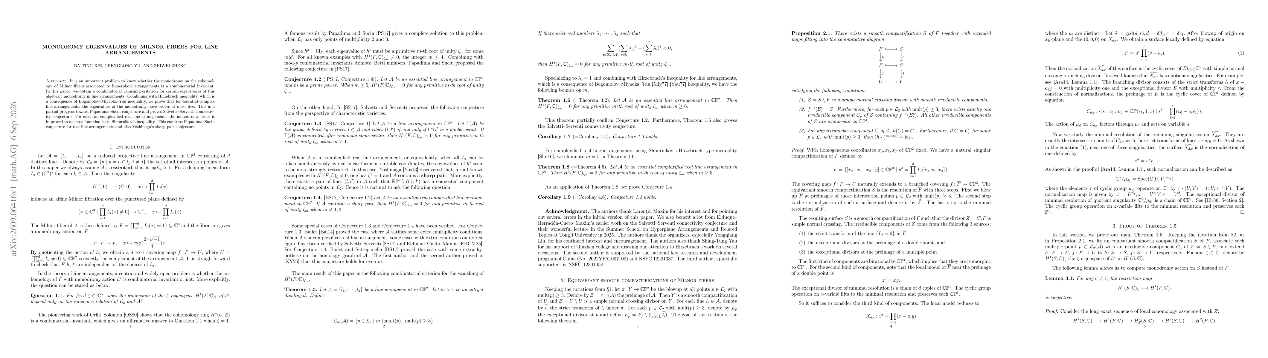 Thumbnail for Monodromy Eigenvalues of Milnor Fibers for Line Arrangements