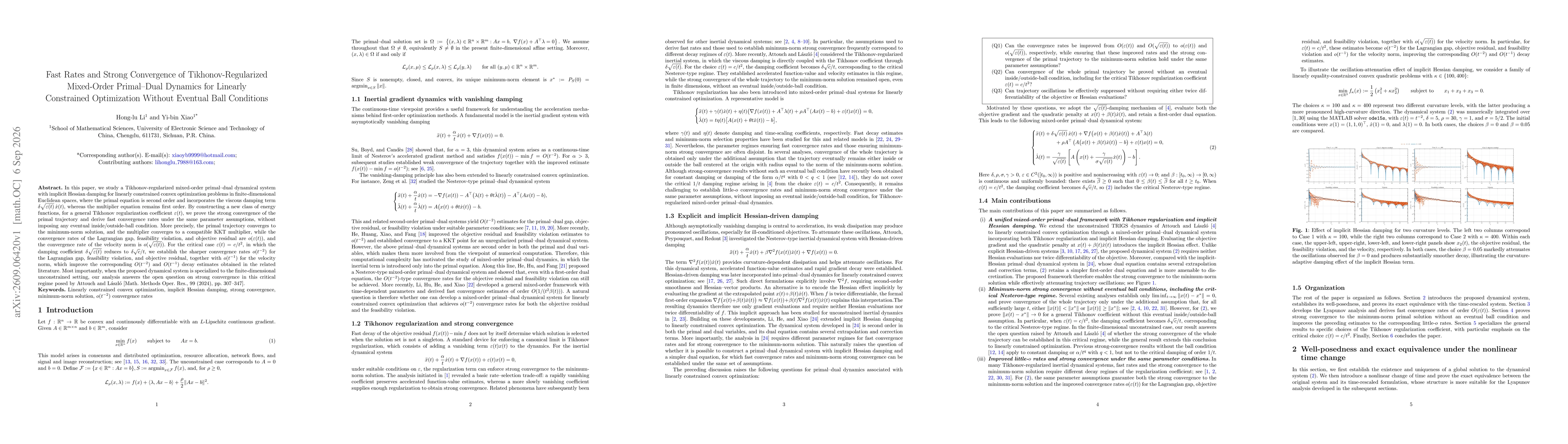 Thumbnail for Fast Rates and Strong Convergence of Tikhonov-Regularized Mixed-Order Primal-Dual Dynamics for Linearly Constrained Optimization Without Eventual Ball Conditions