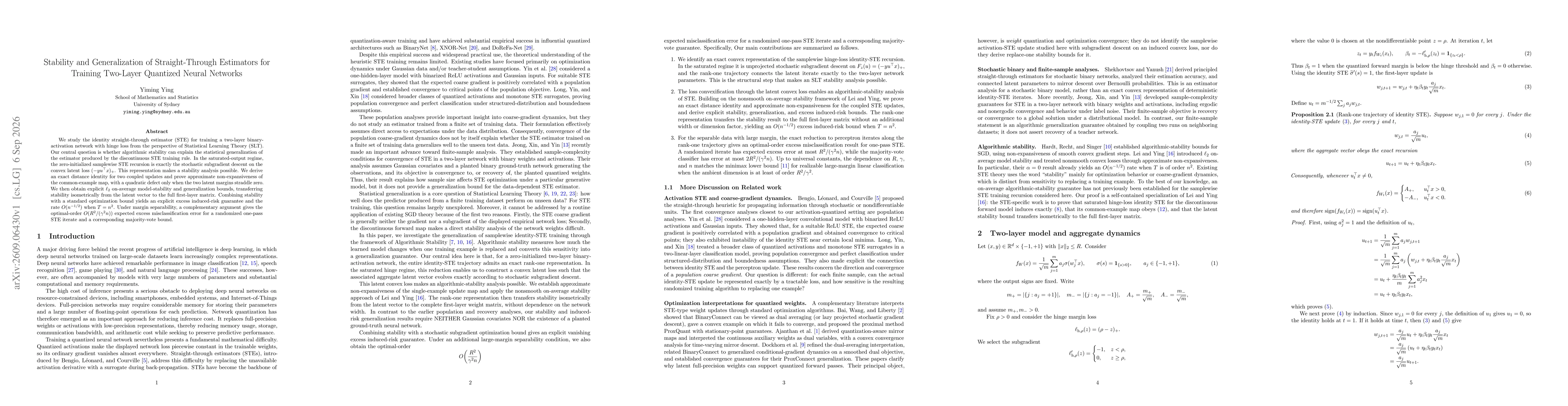Thumbnail for Stability and Generalization of Straight-Through Estimators for Training Two-Layer Quantized Neural Networks