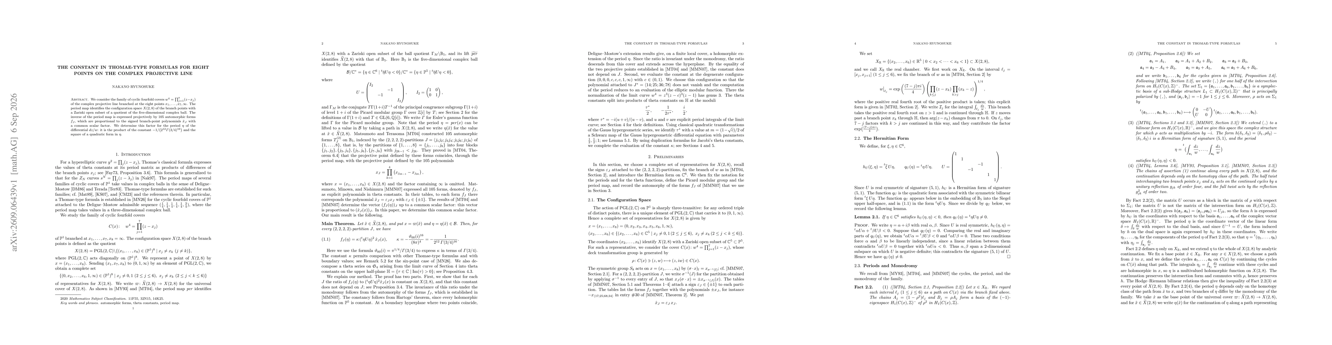 Thumbnail for The Constant in Thomae-Type Formulas for Eight Points on the Complex Projective Line