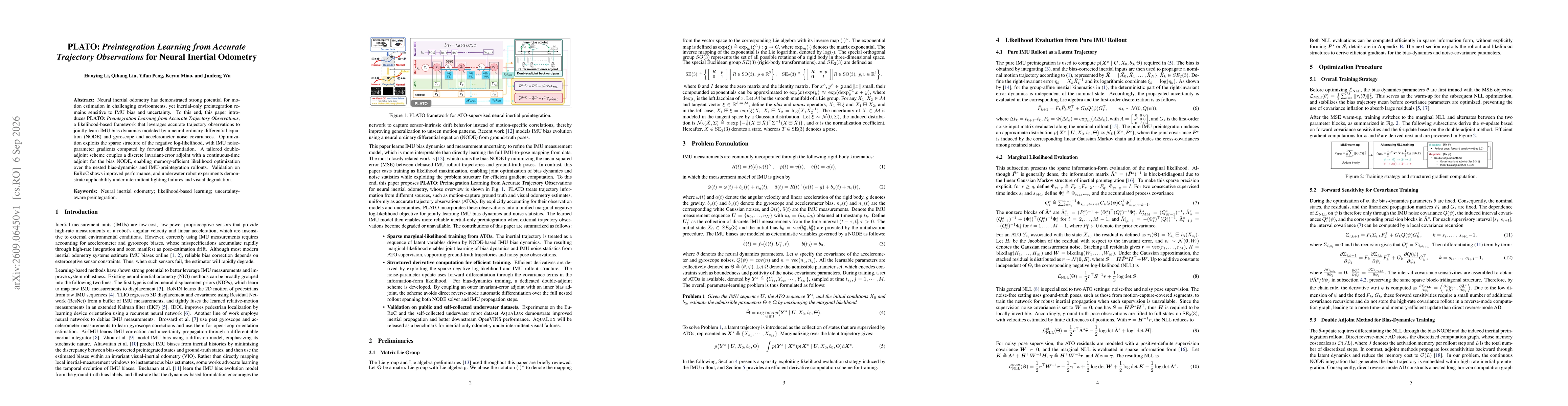 Thumbnail for \textbf{PLATO}: \emph{Preintegration Learning from Accurate Trajectory Observations} for Neural Inertial Odometry