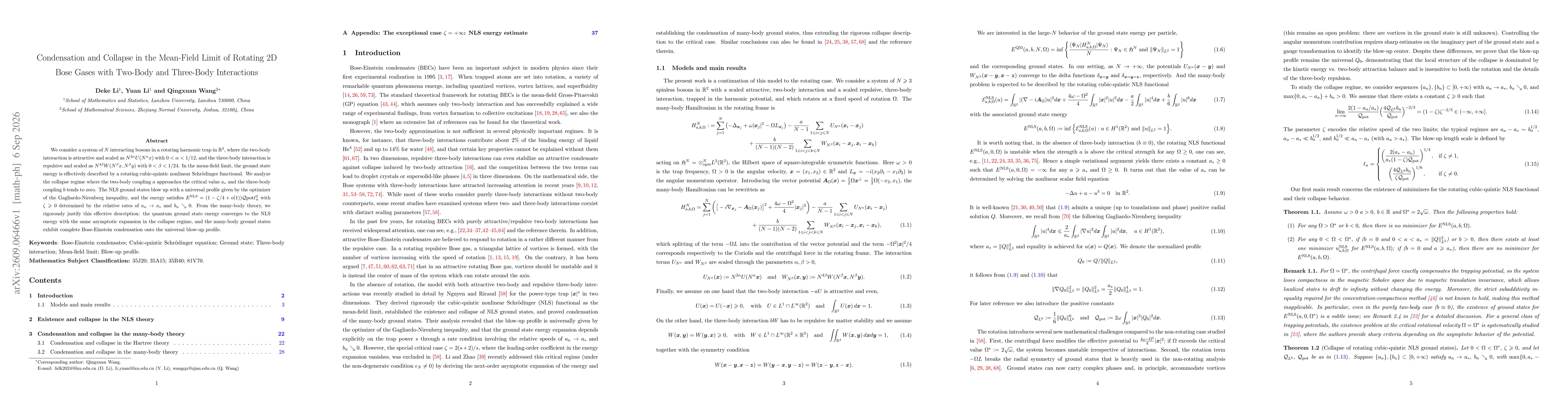 Thumbnail for Condensation and Collapse in the Mean-Field Limit of Rotating 2D Bose Gases with Two-Body and Three-Body Interactions