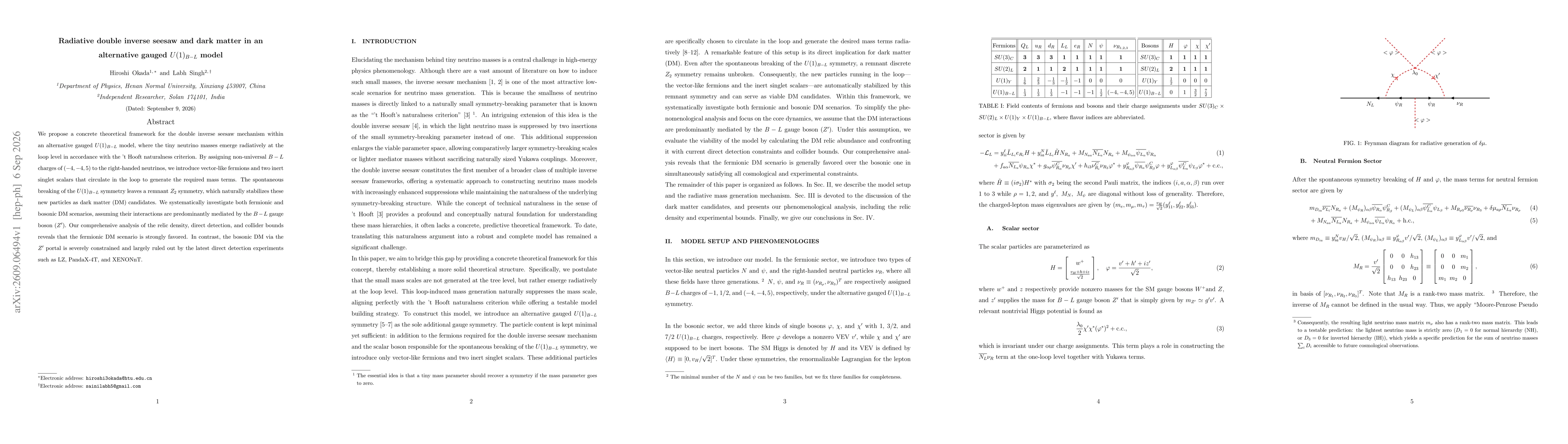Thumbnail for Radiative double inverse seesaw and dark matter in an alternative gauged $U(1)_{B-L}$ model