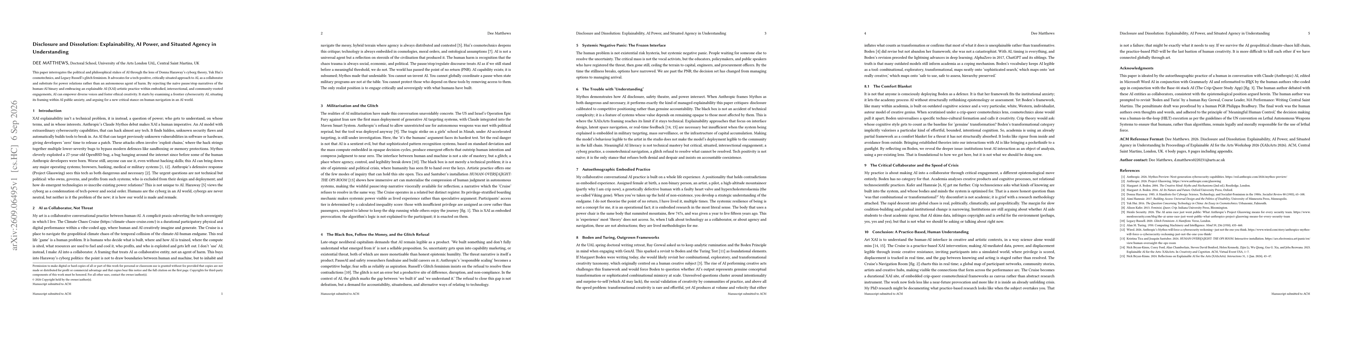 Thumbnail for Disclosure and dissolution: explainability, AI power, and situated agency in understanding