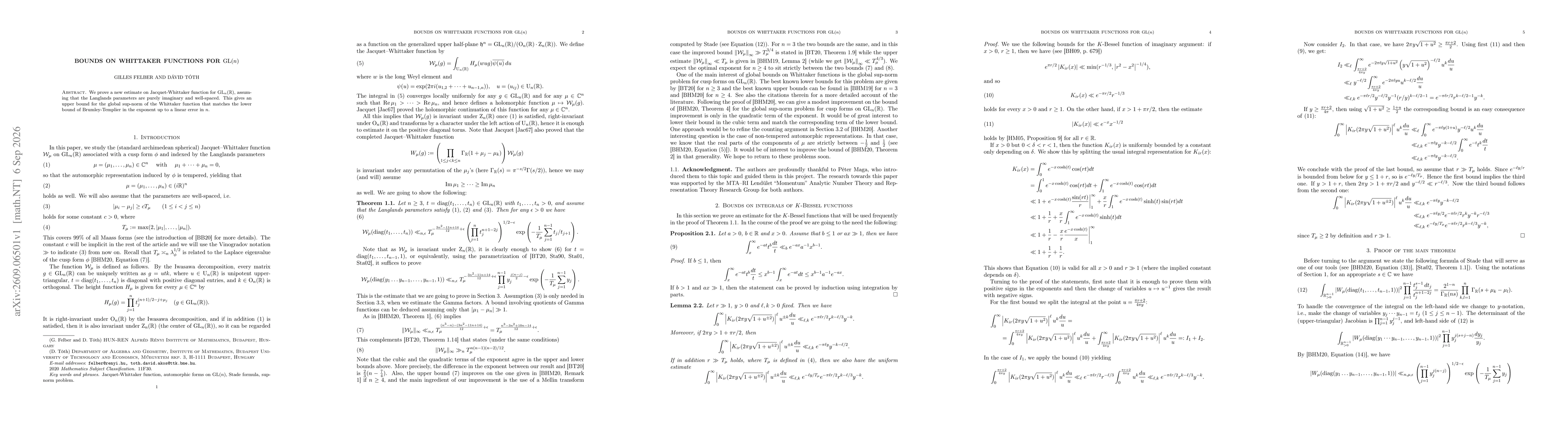 Thumbnail for Bounds on Whittaker Functions for $\mathrm{GL}(n)$