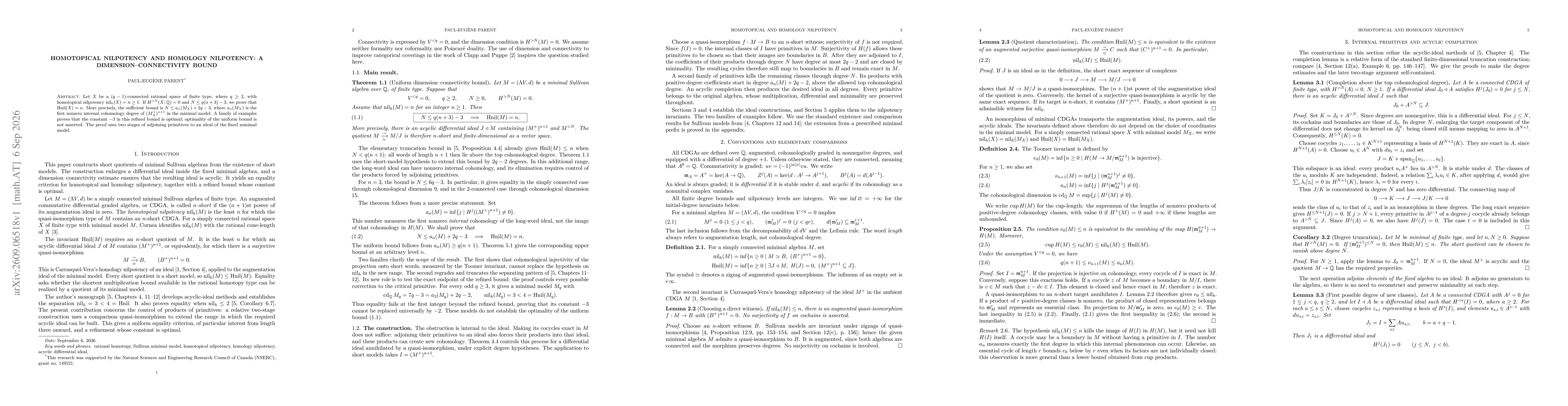 Thumbnail for Homotopical Nilpotency and Homology Nilpotency: A Dimension--Connectivity Bound