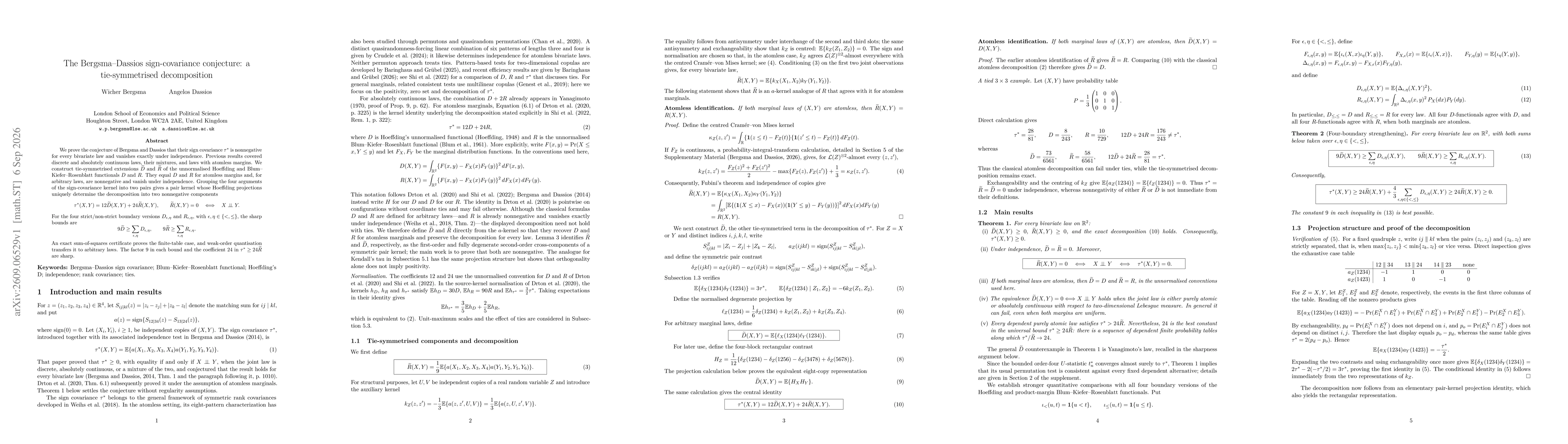 Thumbnail for The Bergsma--Dassios sign-covariance conjecture: a tie-symmetrised decomposition