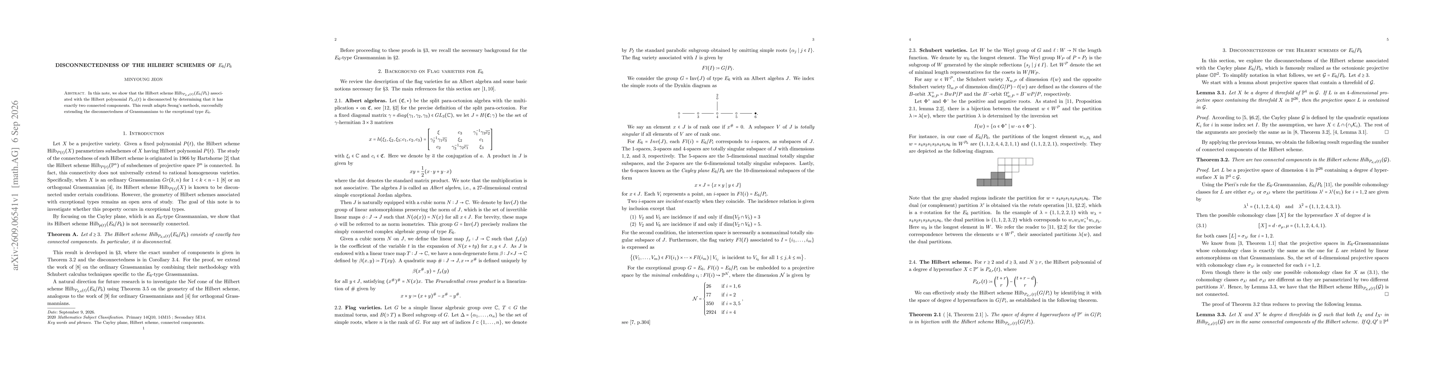 Thumbnail for Disconnectedness of the Hilbert Schemes of $E_6/P_6$