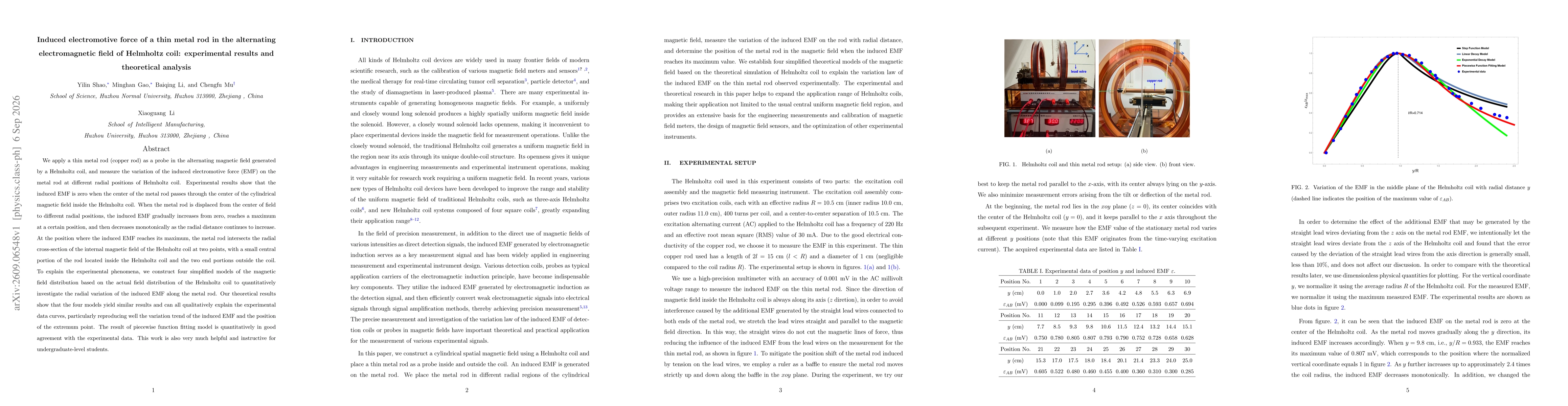 Thumbnail for Induced electromotive force of a thin metal rod in the alternating electromagnetic field of Helmholtz coil: experimental results and theoretical analysis