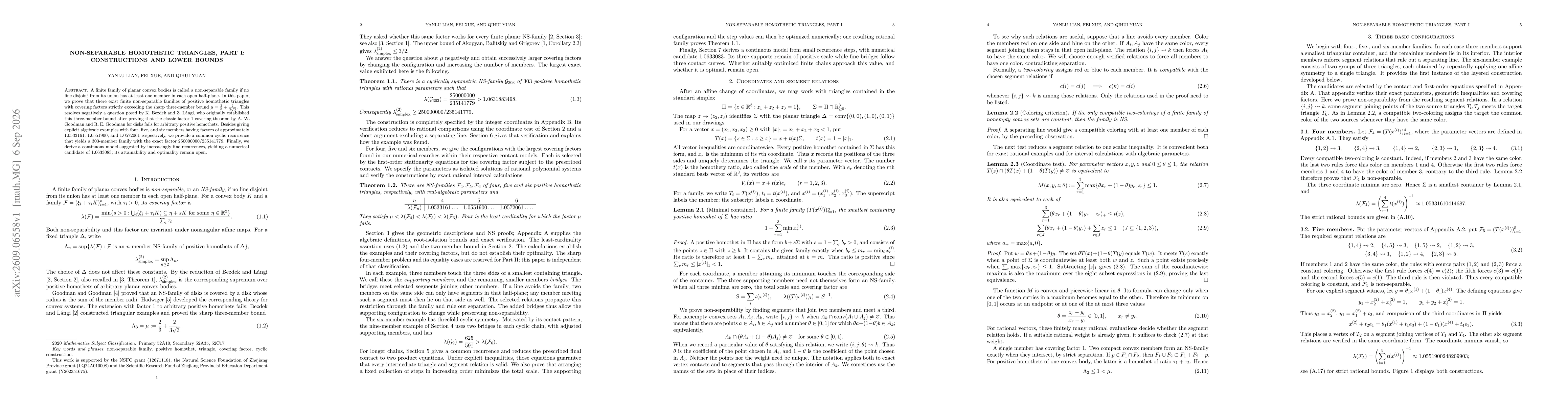 Thumbnail for Non-Separable Homothetic Triangles, Part I: Constructions and Lower Bounds