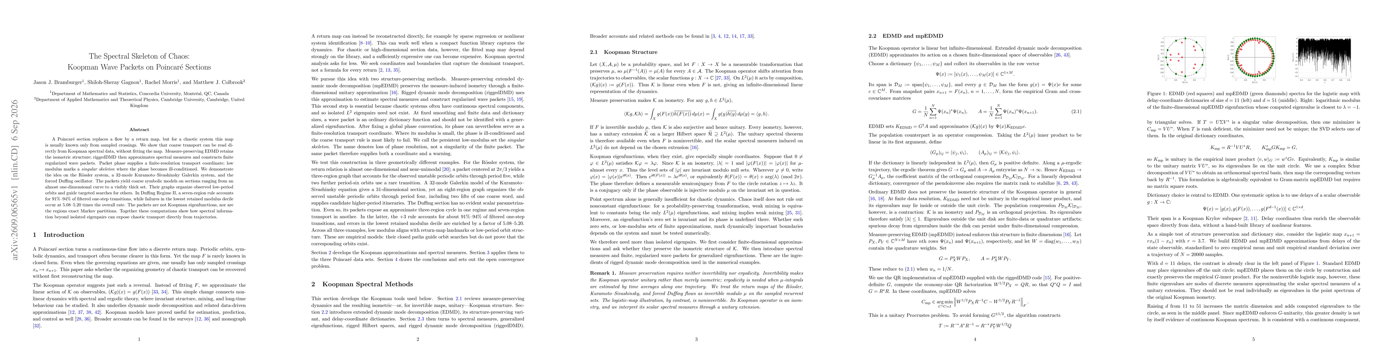 Thumbnail for The Spectral Skeleton of Chaos: Koopman Wave Packets on Poincaré Sections
