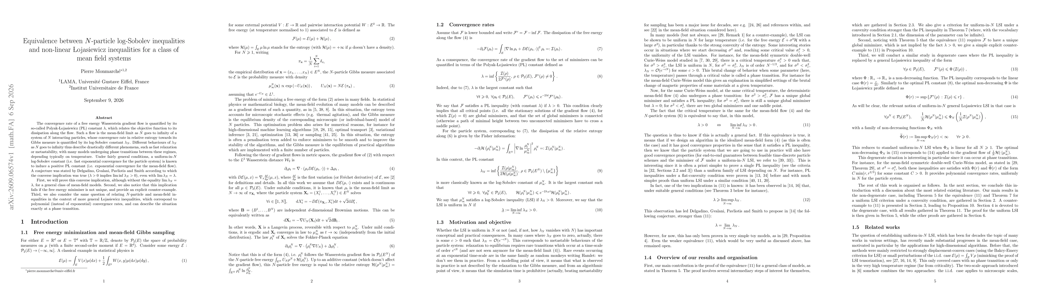 Thumbnail for Equivalence between $N$-particle log-Sobolev inequalities and non-linear Łojasiewicz inequalities for a class of mean field systems