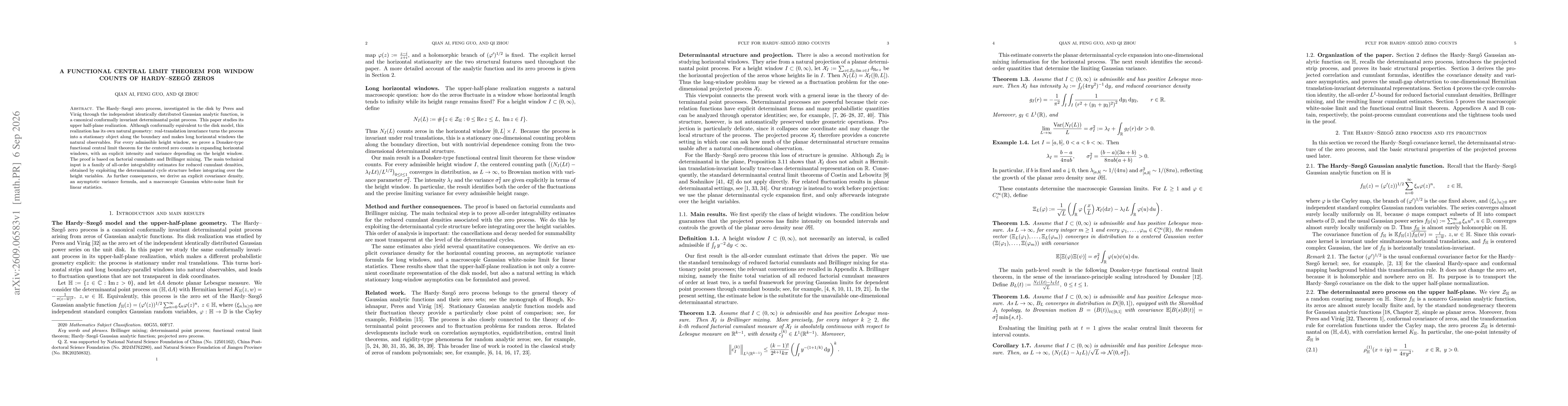 Thumbnail for A Functional Central Limit Theorem for Window Counts of Hardy--Szegő Zeros