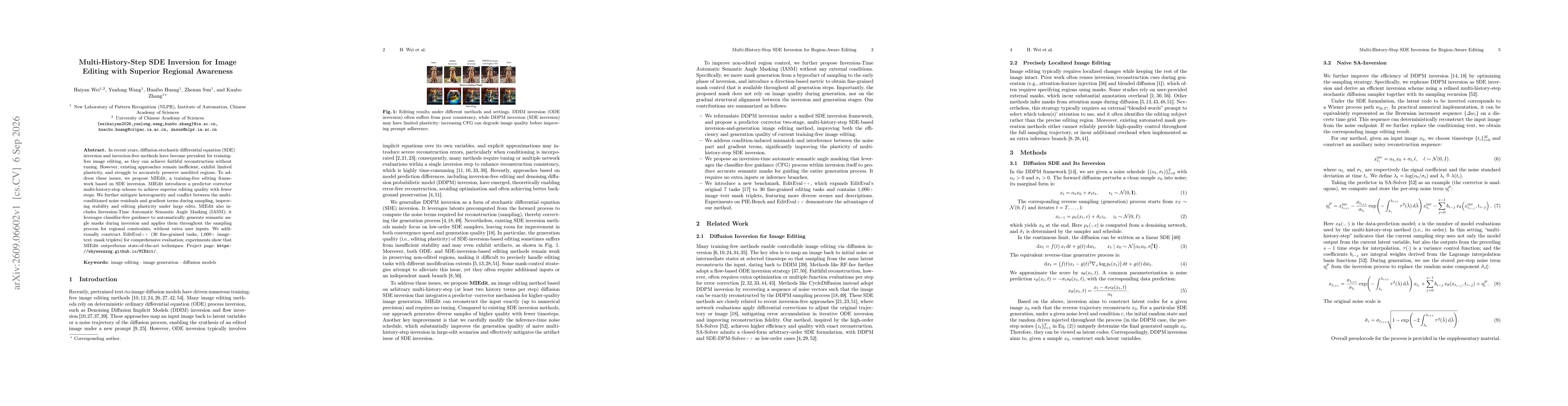 Thumbnail for Multi-History-Step SDE Inversion for Image Editing with Superior Regional Awareness