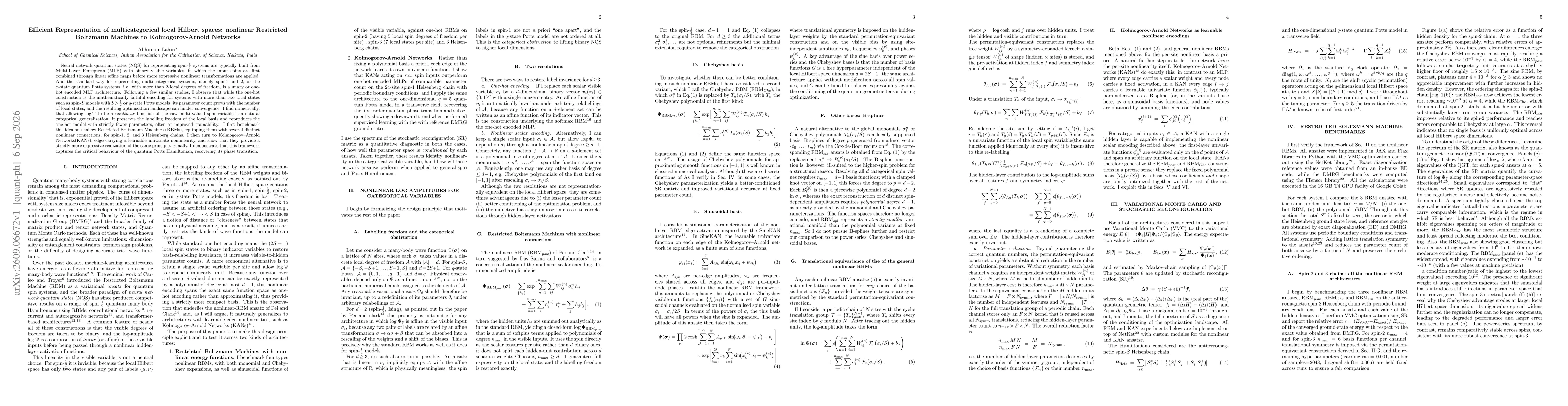 Thumbnail for Efficient Representation of multicategorical local Hilbert spaces: nonlinear Restricted Boltzmann Machines to Kolmogorov-Arnold Networks