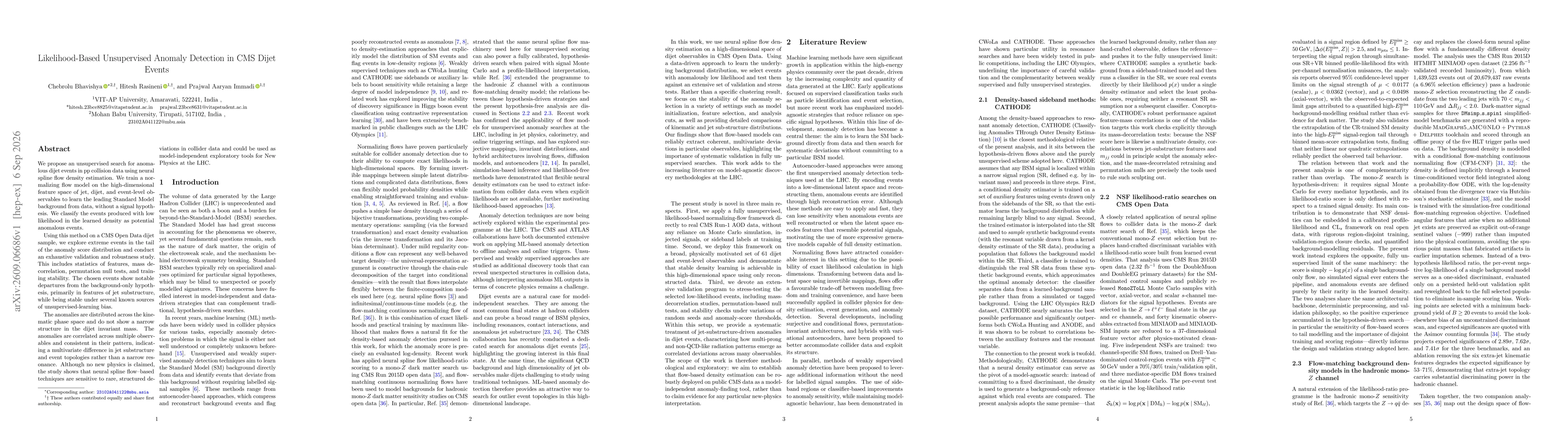 Thumbnail for Likelihood-Based Unsupervised Anomaly Detection in CMS Dijet Events