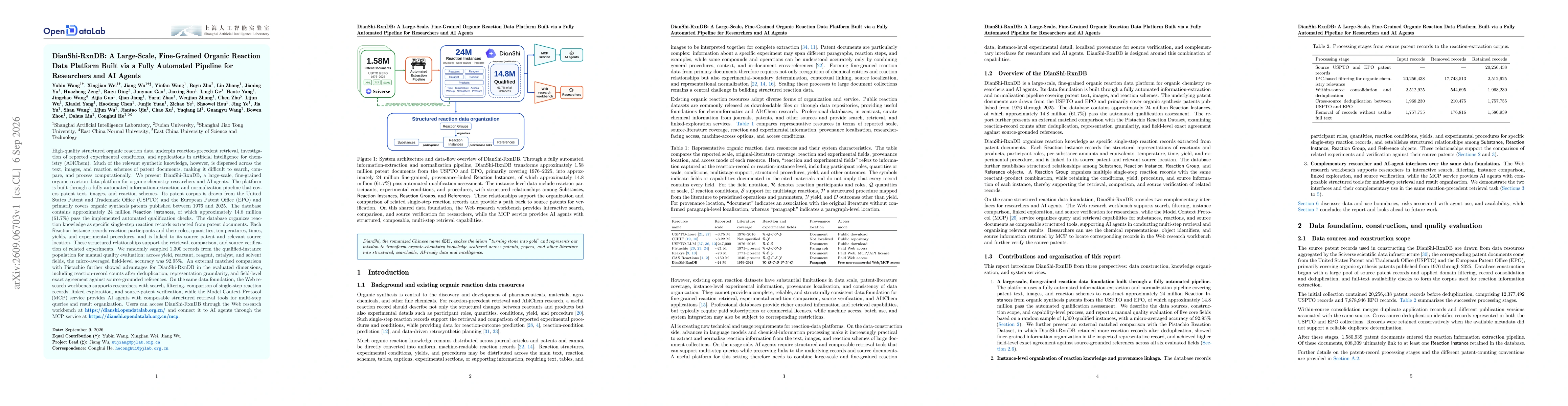 Thumbnail for DianShi-RxnDB: A Large-Scale, Fine-Grained Organic Reaction Data Platform Built via a Fully Automated Pipeline for Researchers and AI Agents