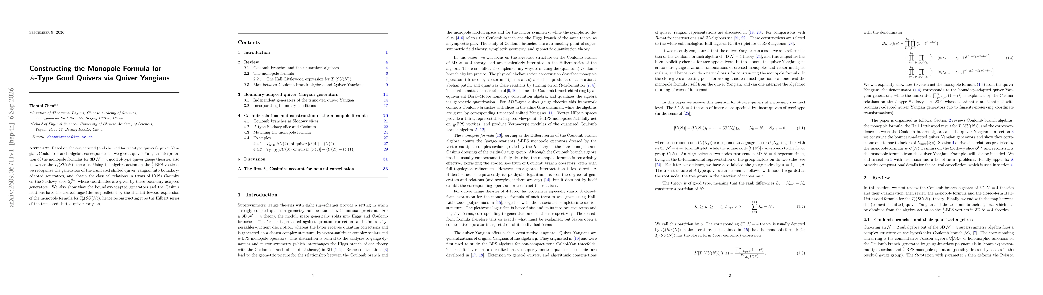 Thumbnail for Constructing the Monopole Formula for $A$-Type Good Quivers via Quiver Yangians