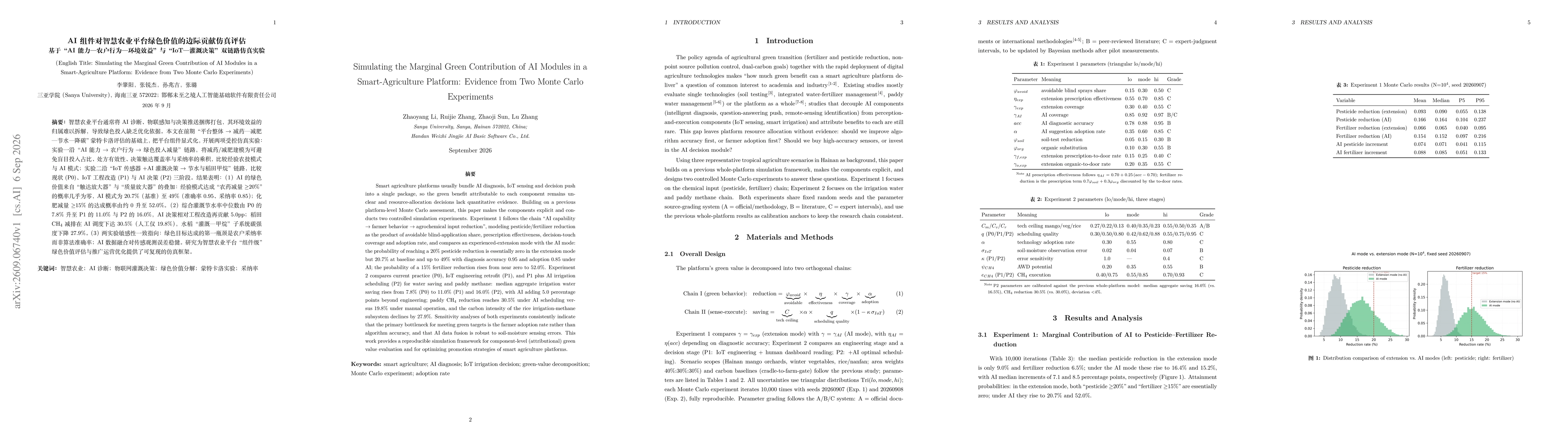 Thumbnail for Simulating the Marginal Green Contribution of AI Modules in a Smart-Agriculture Platform: Evidence from Two Monte Carlo Experiments