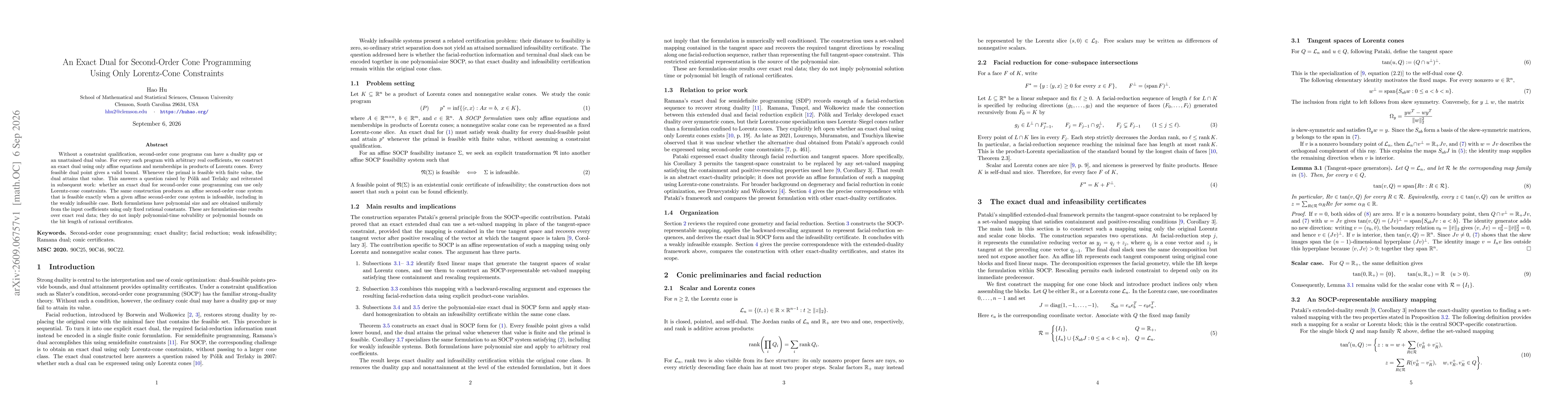 Thumbnail for An Exact Dual for Second-Order Cone Programming Using Only Lorentz-Cone Constraints