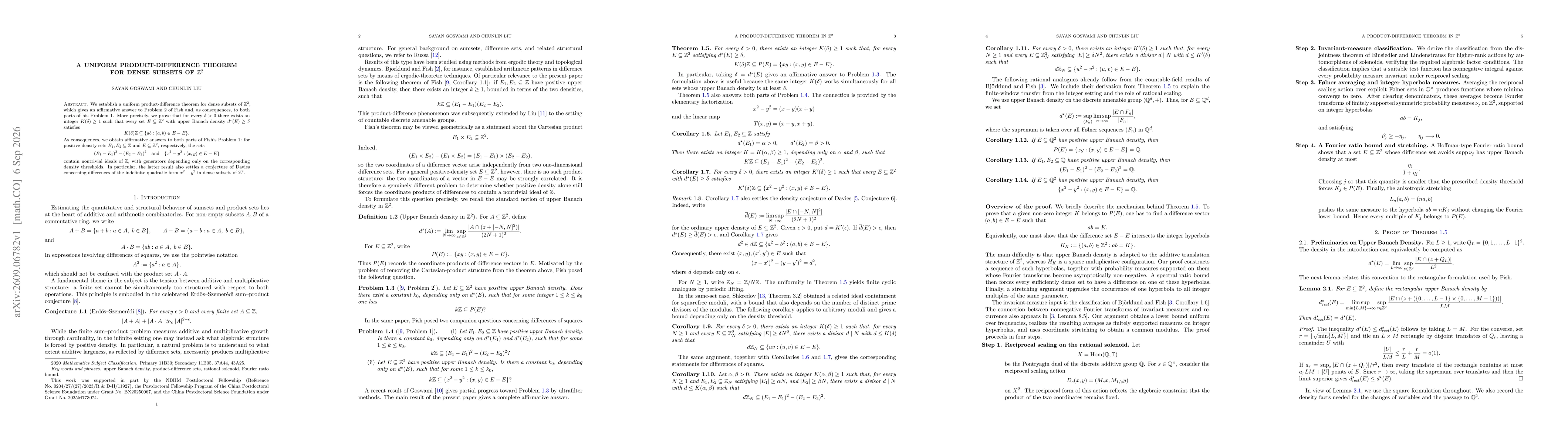 Thumbnail for A Uniform Product-Difference Theorem for Dense Subsets of $\mathbb Z^2$