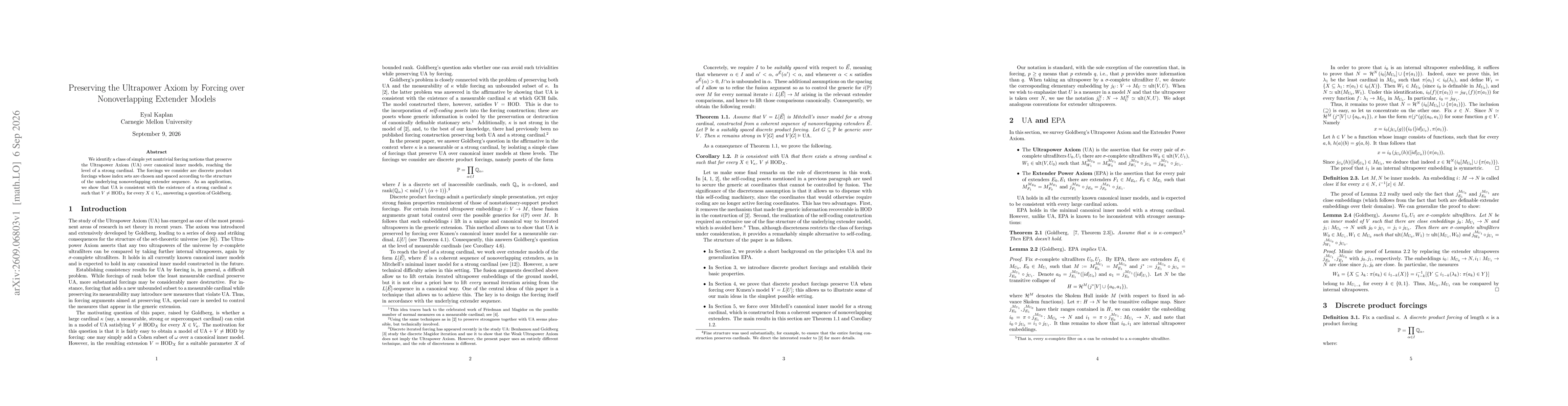 Thumbnail for Preserving the Ultrapower Axiom by Forcing over Nonoverlapping Extender Models