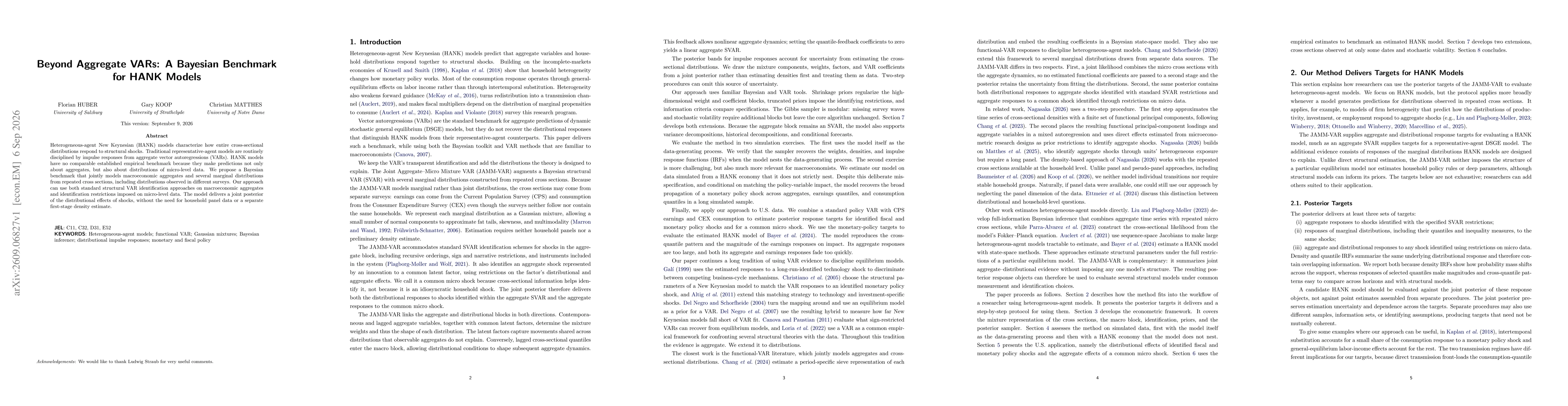Thumbnail for Beyond Aggregate VARs: A Bayesian Benchmark for HANK Models