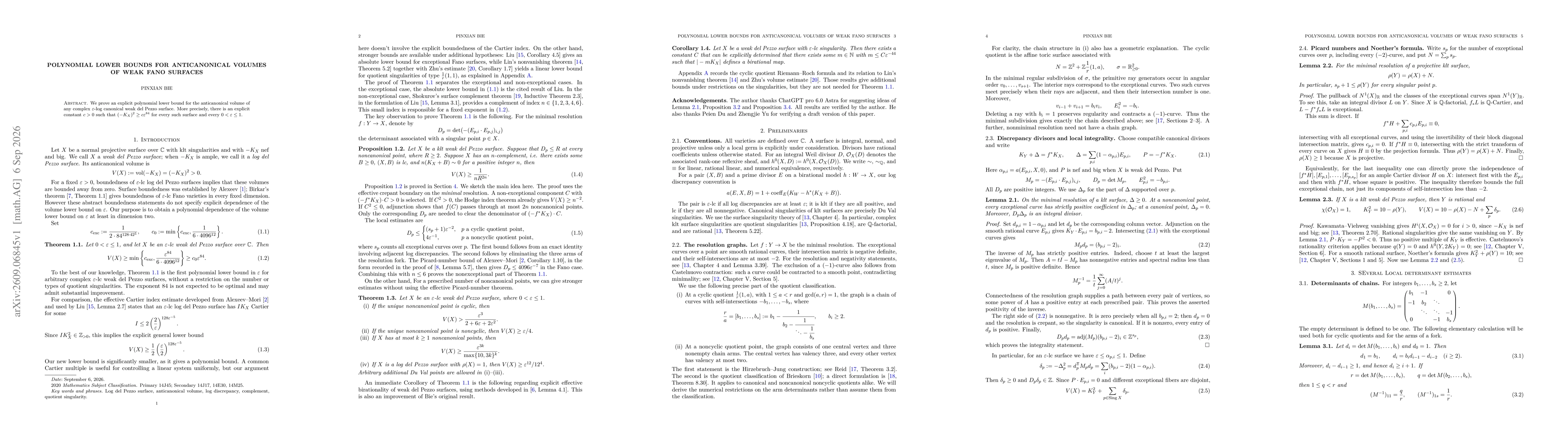 Thumbnail for Polynomial Lower Bounds for Anticanonical Volumes of Weak Fano Surfaces
