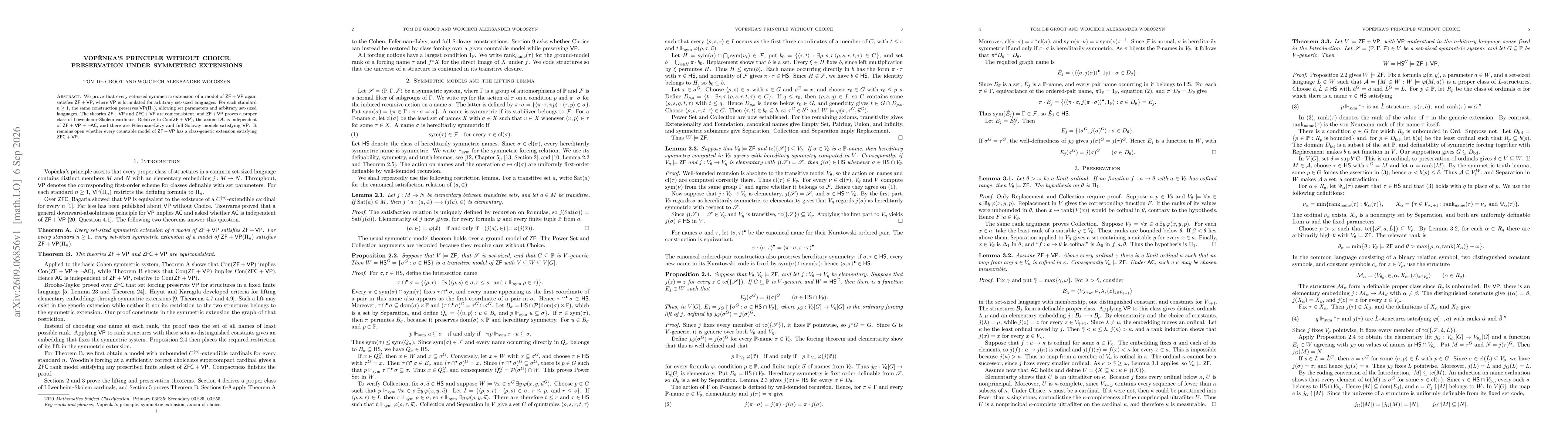 Thumbnail for Vopěnka's Principle without Choice: Preservation under Symmetric Extensions