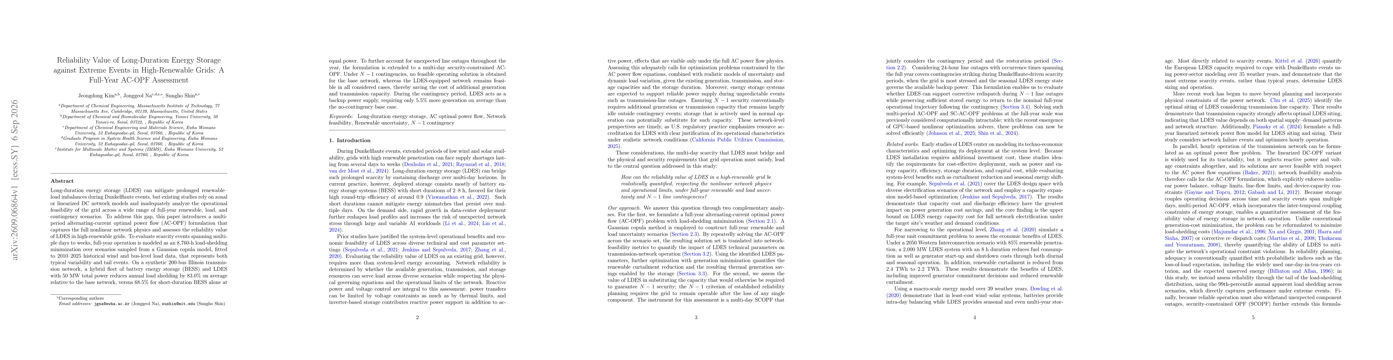 Thumbnail for Reliability Value of Long-Duration Energy Storage against Extreme Events in High-Renewable Grids: A Full-Year AC-OPF Assessment