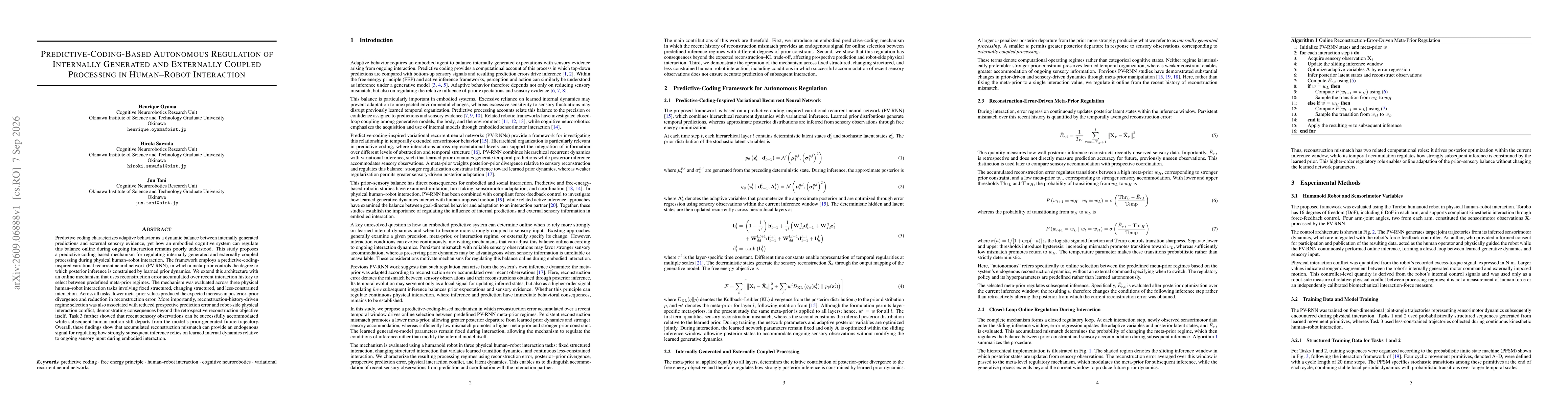 Thumbnail for Predictive-Coding-Based Autonomous Regulation of Internally Generated and Externally Coupled Processing in Human-Robot Interaction