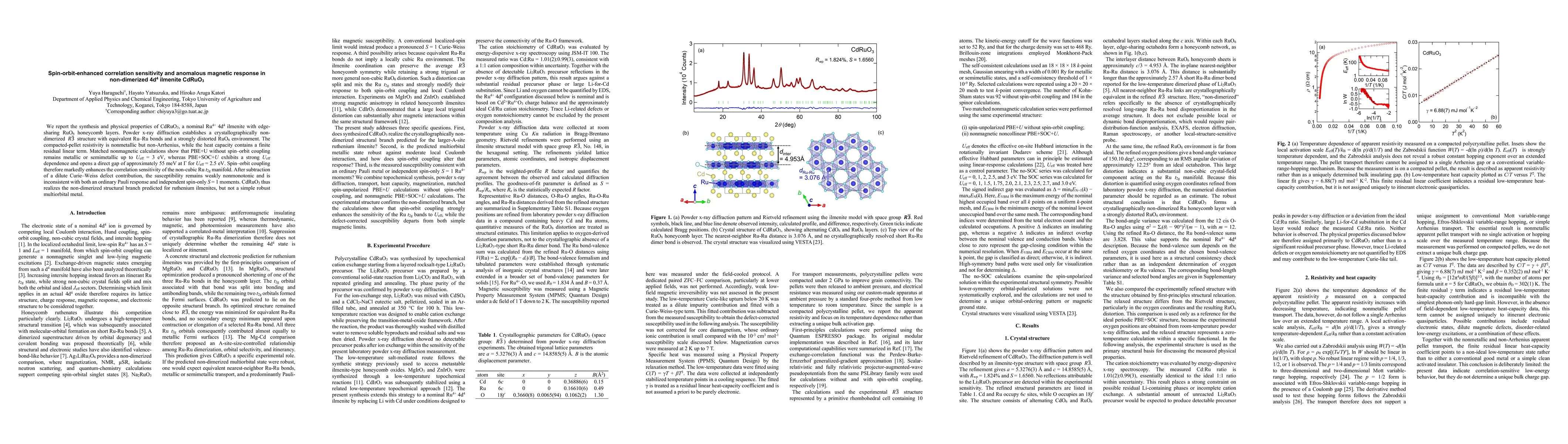 Thumbnail for Spin--orbit-enhanced correlation sensitivity and anomalous magnetic response in non-dimerized $4d^4$ ilmenite CdRuO$_3$
