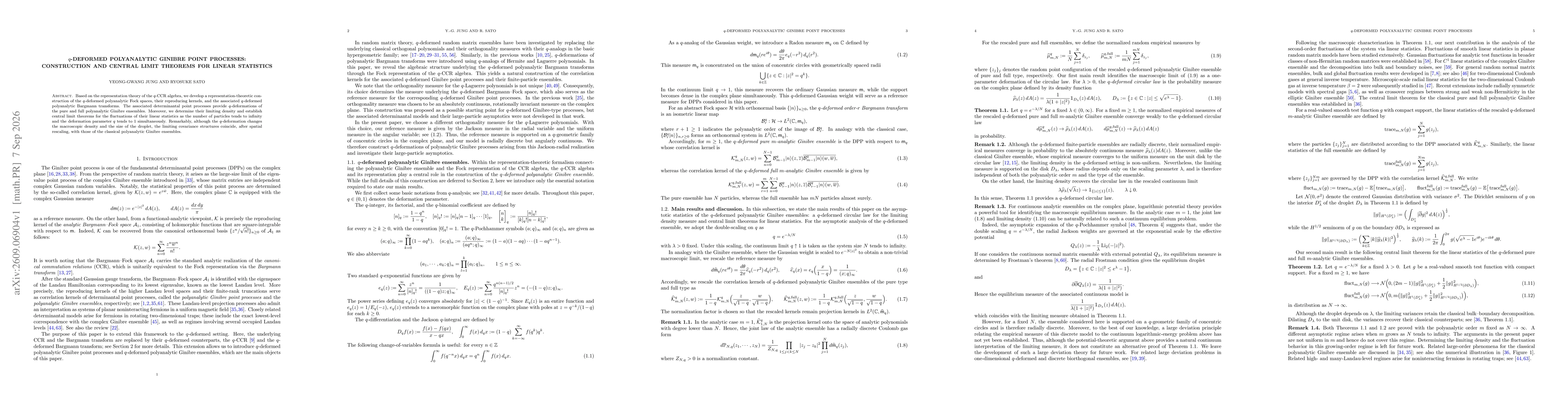 Thumbnail for $q$-deformed polyanalytic Ginibre point processes:construction and central limit theorems for linear statistics