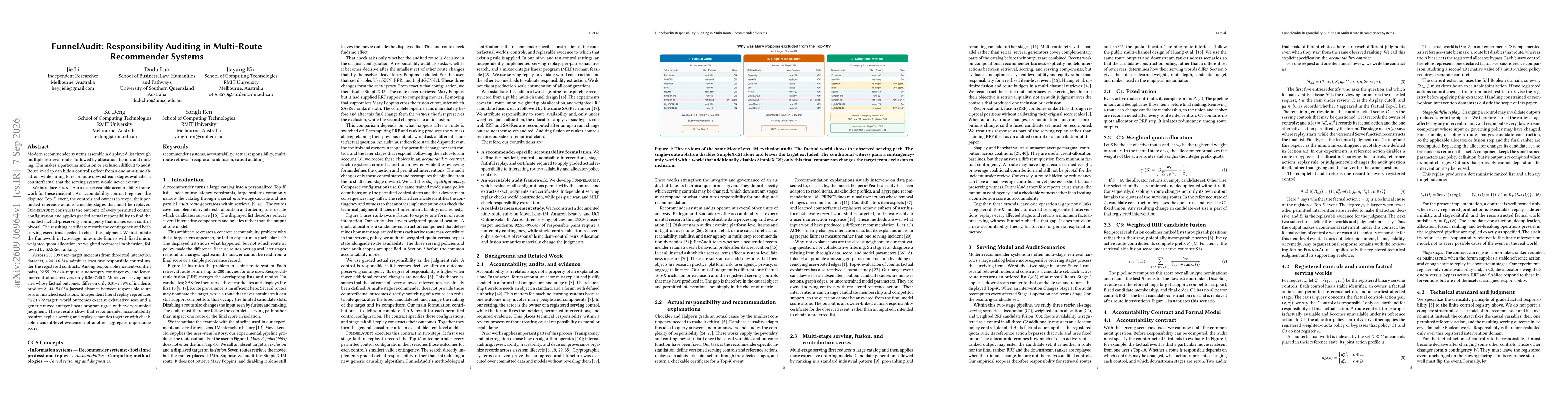 Thumbnail for FunnelAudit: Responsibility Auditing in Multi-Route Recommender Systems