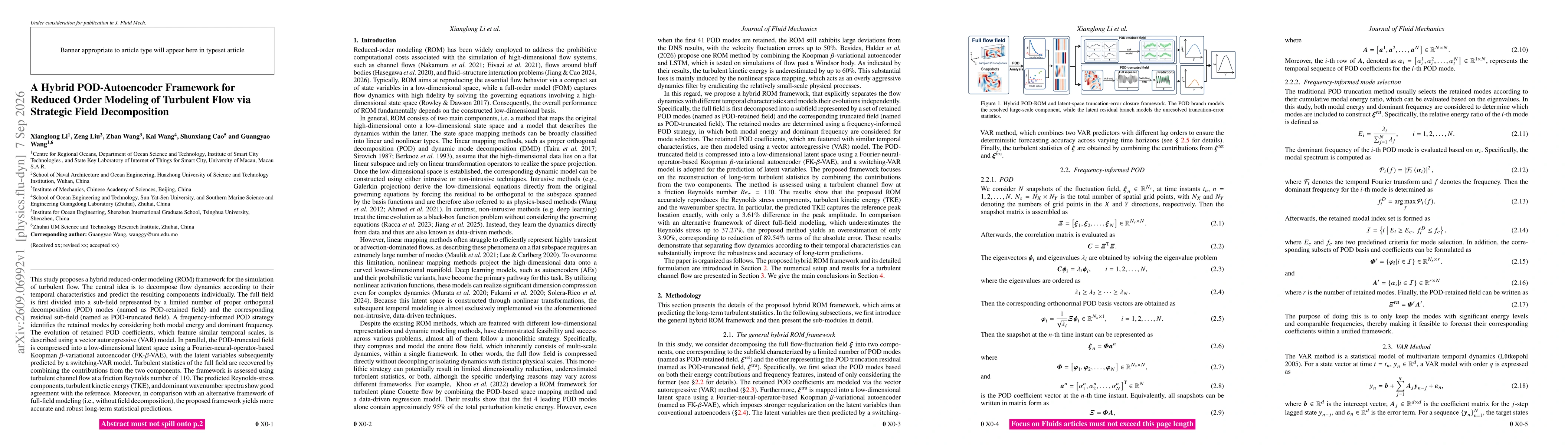 Thumbnail for A Hybrid POD-Autoencoder Framework for Reduced Order Modeling of Turbulent Flow via Strategic Field Decomposition