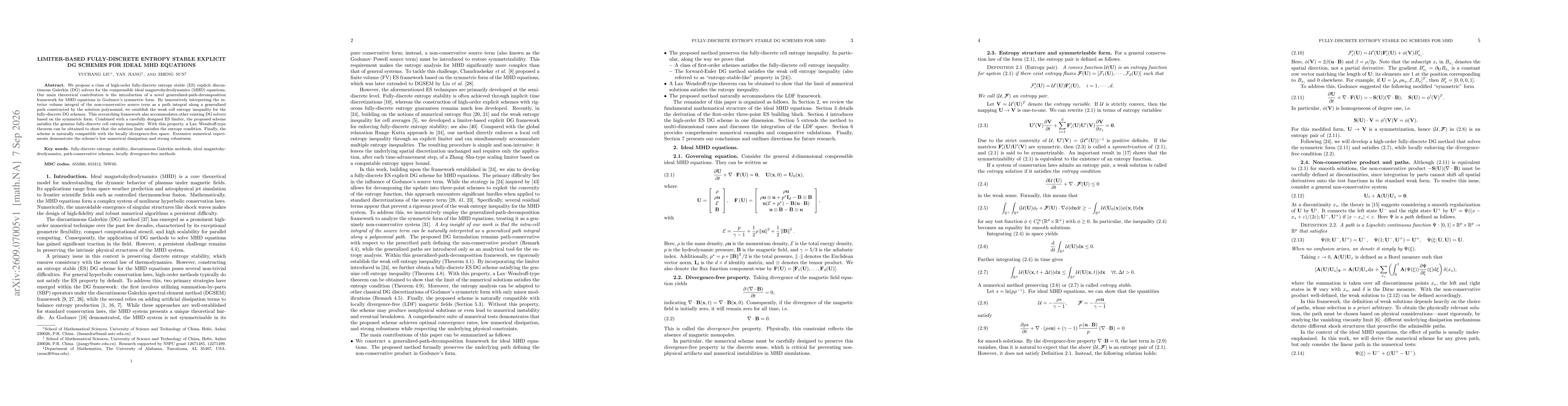 Thumbnail for Limiter-based fully-discrete entropy stable explicit DG schemes for ideal MHD equations