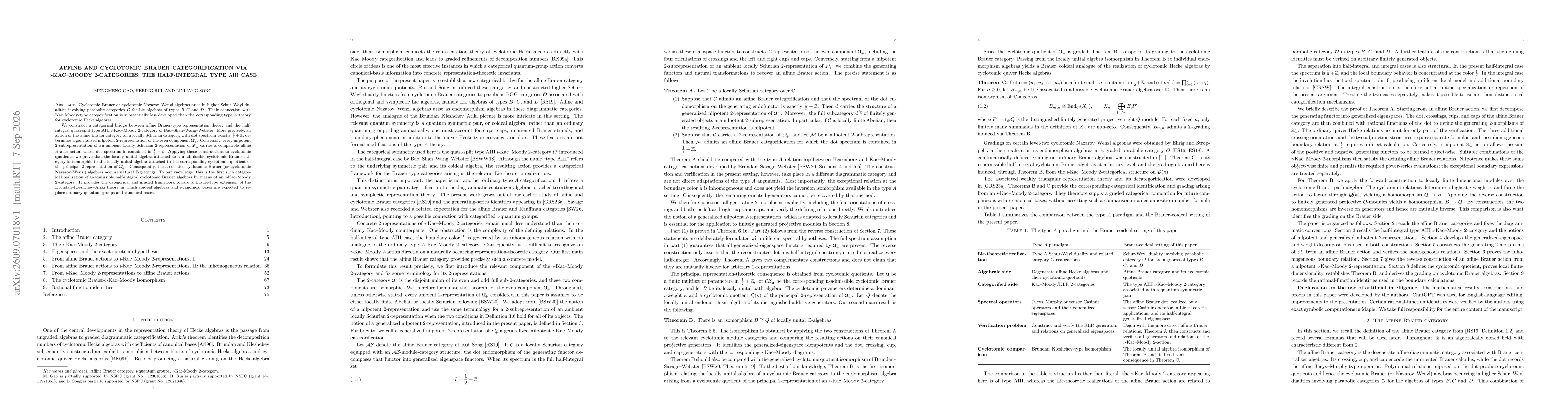 Thumbnail for Affine and cyclotomic Brauer categorification via $\imath$-Kac--Moody $2$-categories: the half-integral type $\operatorname{AIII}$ case