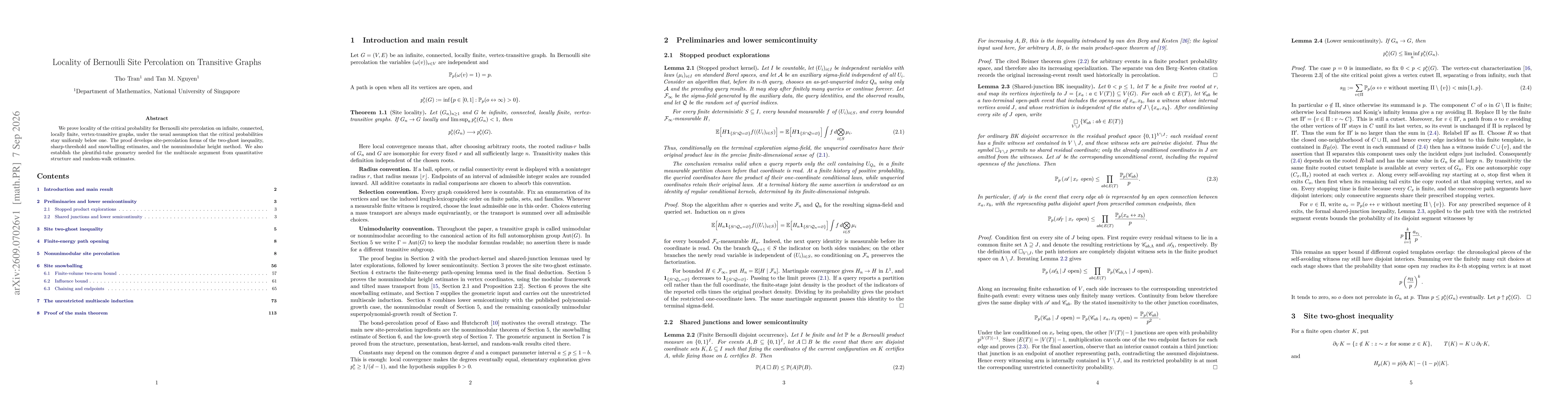 Thumbnail for Locality of Bernoulli Site Percolation on Transitive Graphs