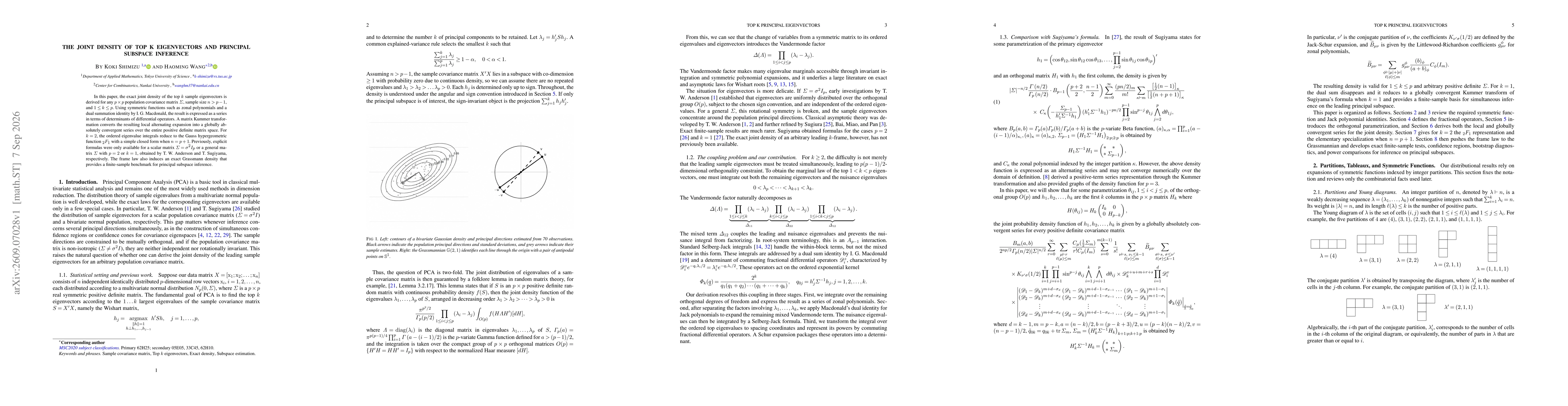 Thumbnail for The joint density of top k sample eigenvectors and principal subspace inference