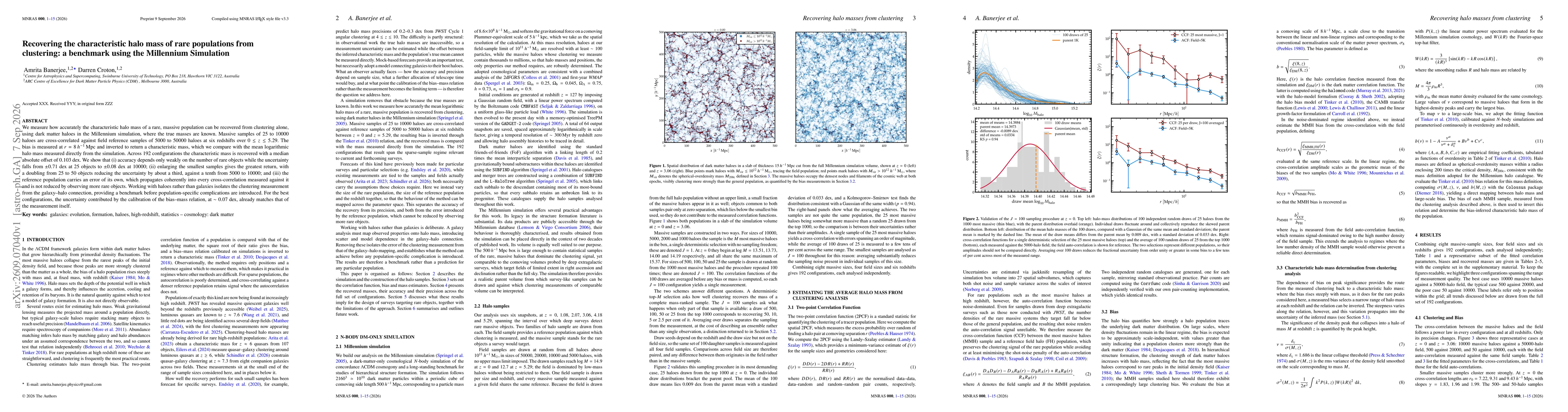 Thumbnail for Recovering the characteristic halo mass of rare populations from clustering: a benchmark using the Millennium Simulation