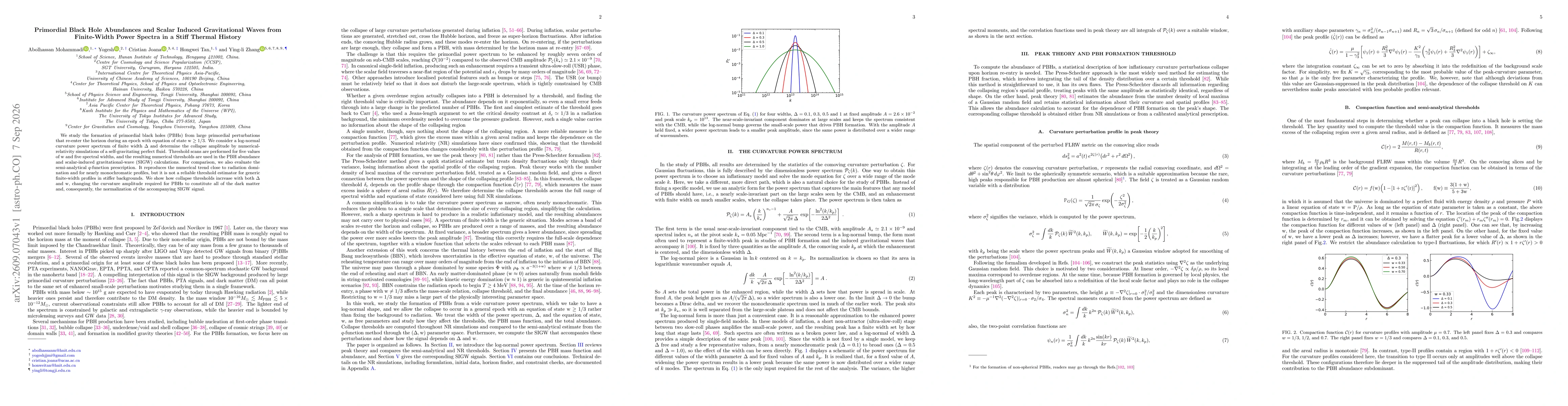 Thumbnail for Primordial Black Hole Abundances and Scalar Induced Gravitational Waves from Finite-Width Power Spectra in a Stiff Thermal History
