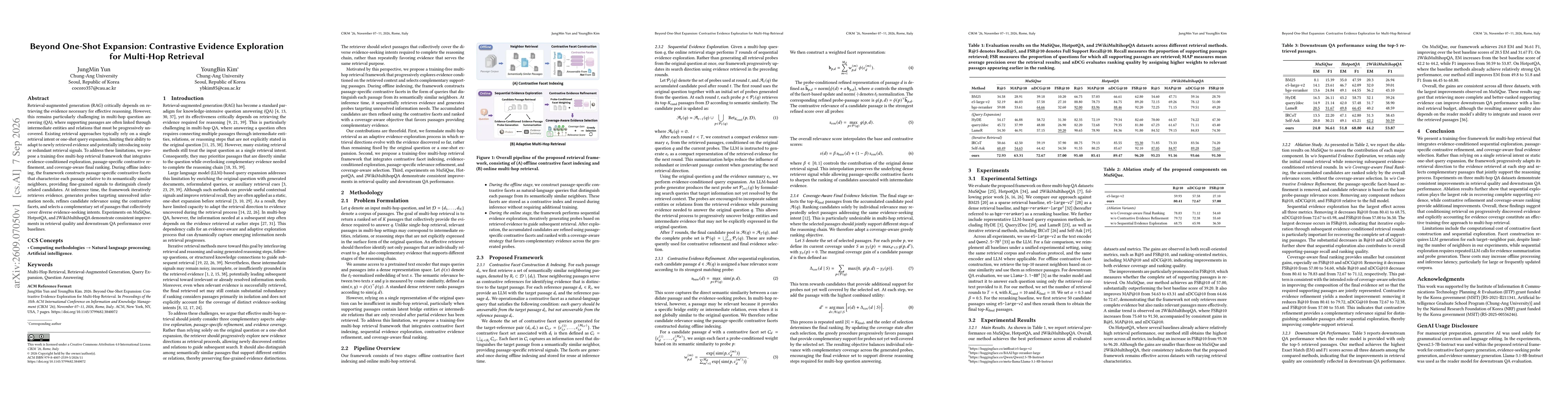 Thumbnail for Beyond One-Shot Expansion: Contrastive Evidence Exploration for Multi-Hop Retrieval