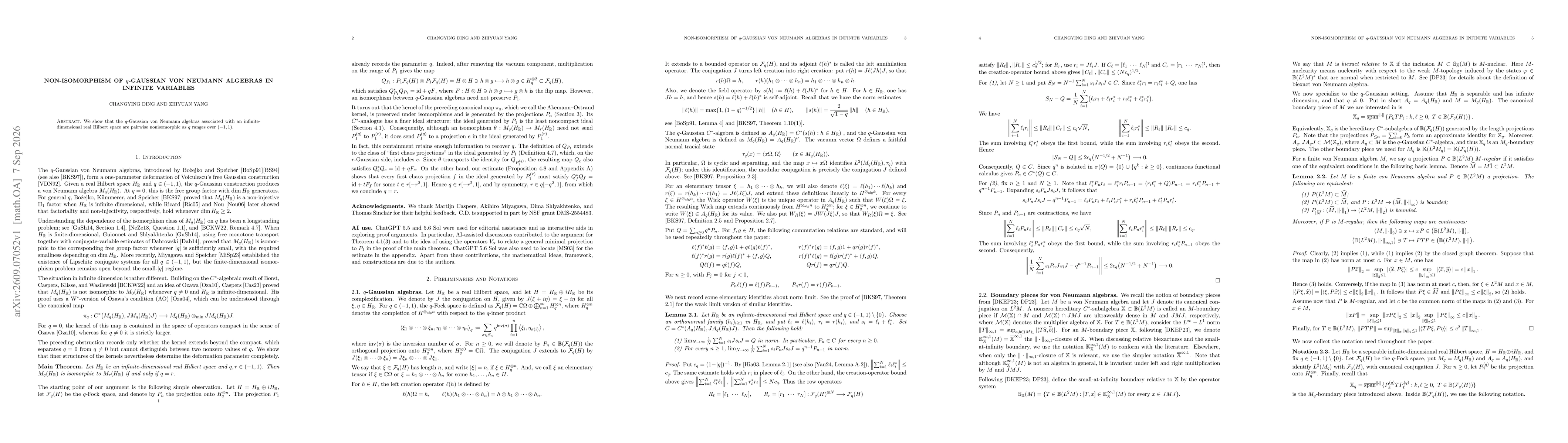 Thumbnail for Non-isomorphism of $q$-Gaussian von Neumann Algebras in Infinite Variables