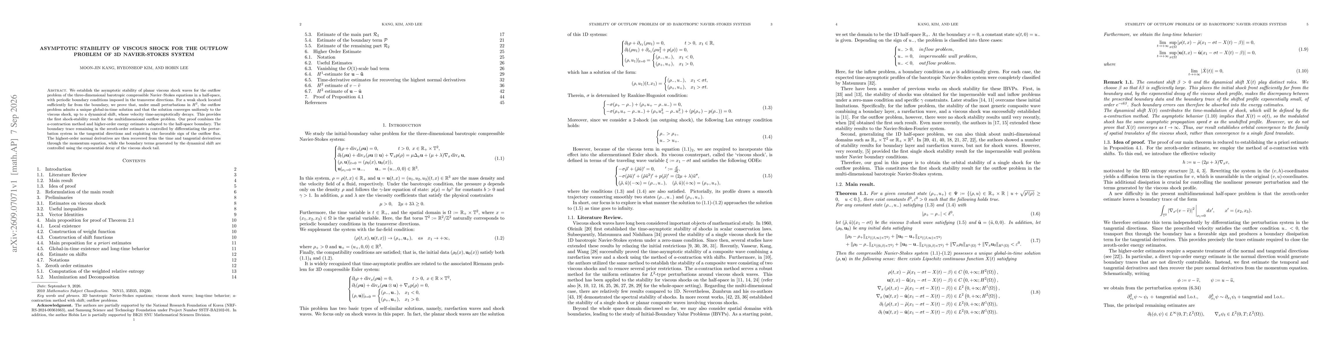 Thumbnail for Asymptotic stability of viscous shock for the outflow problem of 3D Navier-Stokes system