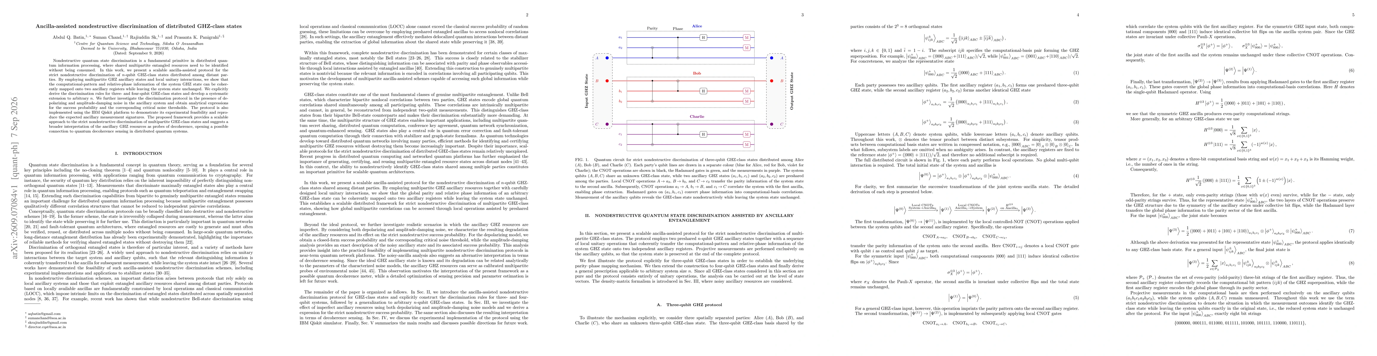 Thumbnail for Ancilla-assisted nondestructive discrimination of distributed GHZ-class states